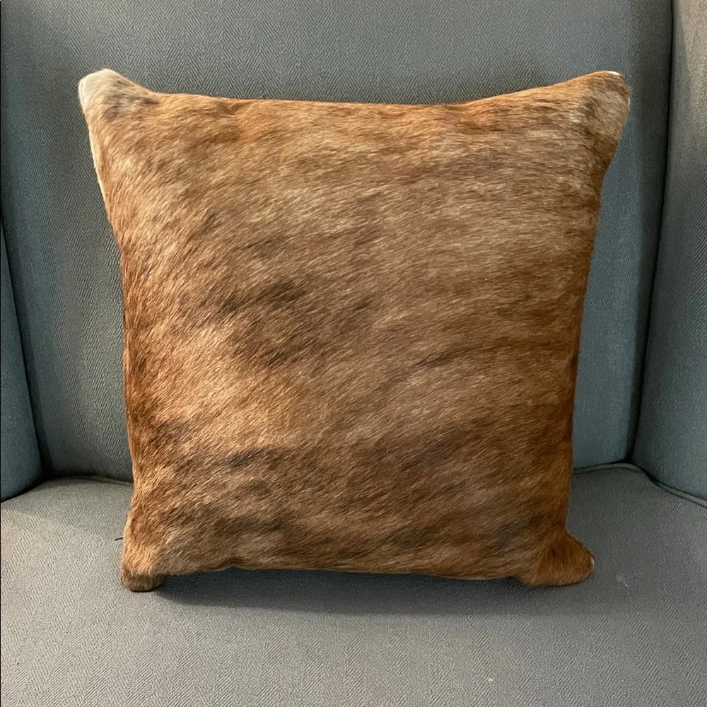 Luxurious Brown Cowhide Leather Accent Pillow - Picture 1 of 9